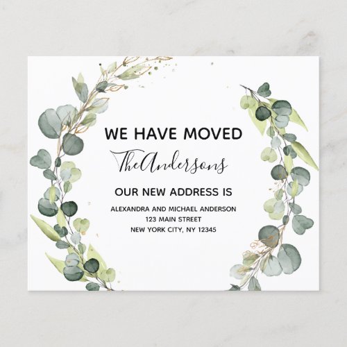 Moving Announcement Eucalyptus Greenery Watercolor Flyer