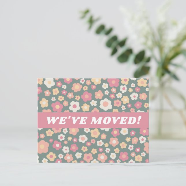 MOVING ANNOUNCEMENT Floral Daisies Pattern CUSTOM  Postcard (Standing Front)