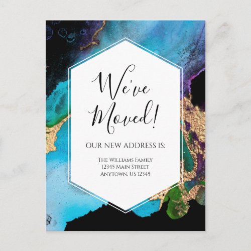 Moving Announcement Gold Blue Black Ink Modern Postcard