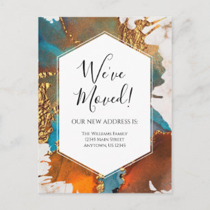 Moving Announcement Gold Blue Marble Ink Modern Postcard
