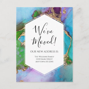 Moving Announcement Gold Blue Purple Ink Modern Postcard