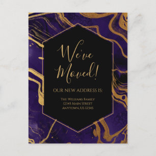 Moving Announcement Gold Purple Marble Ink Modern Postcard