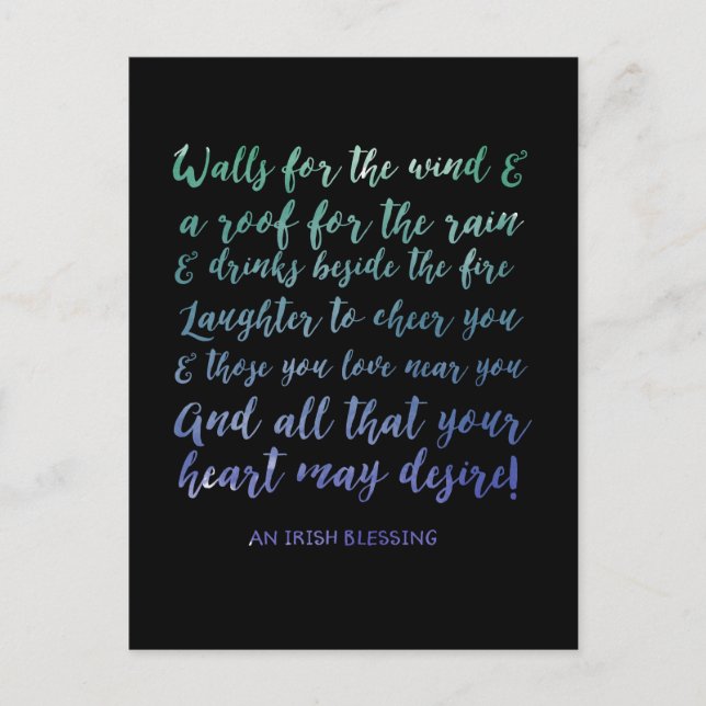 Moving Announcement Irish Blessing Postcard Black (Front)