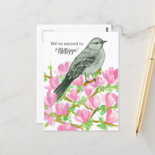 Moving Announcement Mississippi Mockingbird Flower Postcard