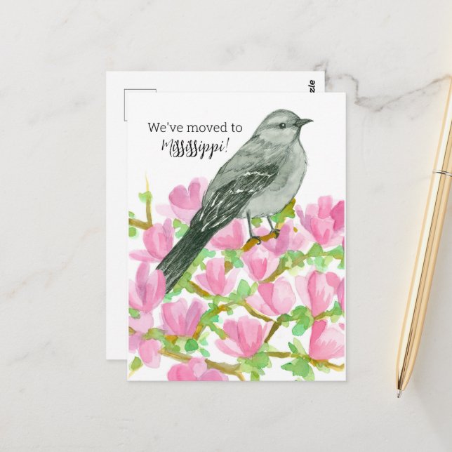 Moving Announcement Mississippi Mockingbird Flower Postcard (Front/Back In Situ)