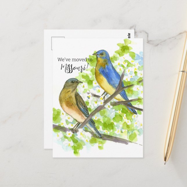 Moving Announcement Missouri Bluebirds Hawthorn  Postcard (Front/Back In Situ)