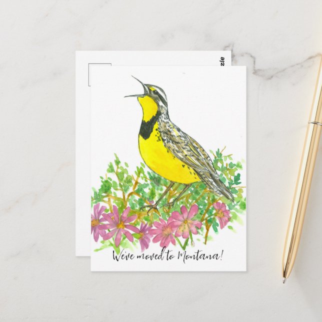 Moving Announcement Montana Meadowlark Bitterroot Postcard (Front/Back In Situ)