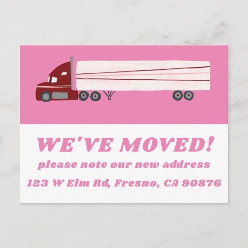 MOVING ANNOUNCEMENT NEW ADDRESS Cute Truck Pink Postcard