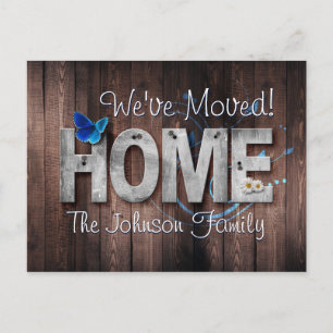 Moving Announcement New Address Rustic Wood HOME Postcard