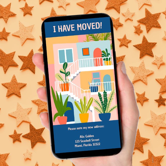 Moving Announcement New Apartment Tree-Free Card (Cute Moving Announcement New Home Address Tree-Free digital ecard, custom tropical artwork to email)