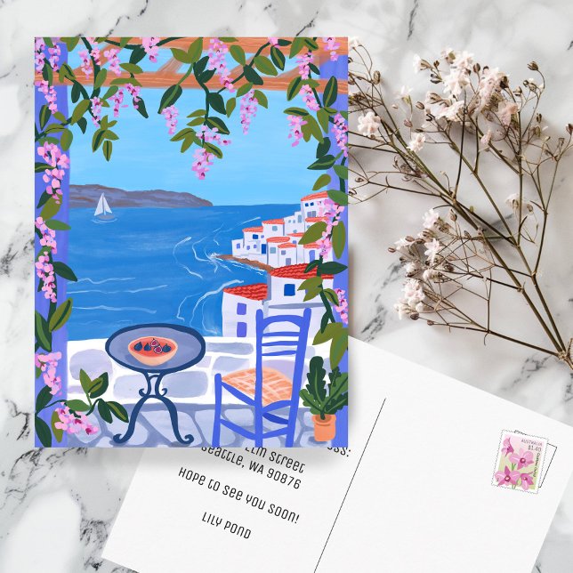 MOVING ANNOUNCEMENT New Home Island Terrace Greek Postcard (MOVING ANNOUNCEMENT New Home Address Island Terrace Sea Views Greek Greece Postcard
)