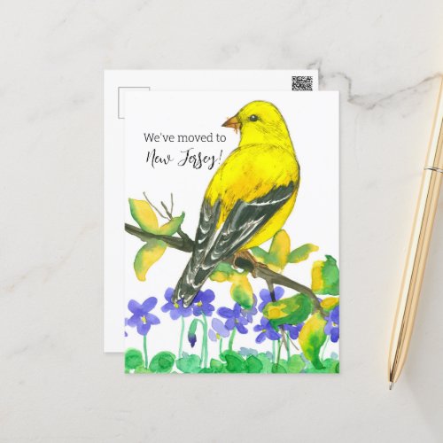 Moving Announcement New Jersey Goldfinch Violets Postcard