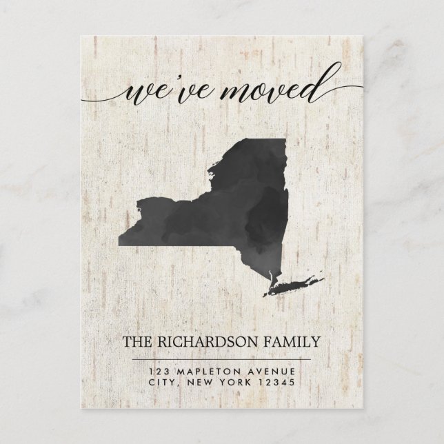 Moving announcement, New York state rustic Invitation Postcard (Front)