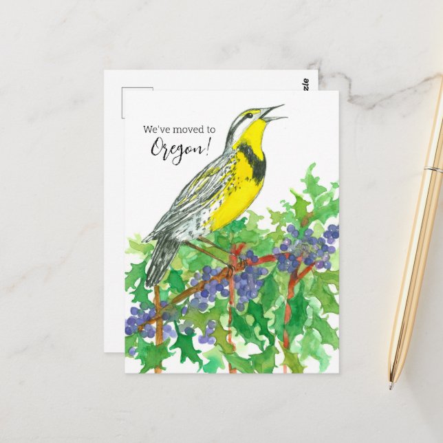 Moving Announcement Oregon Meadowlark Grape Postcard (Front/Back In Situ)