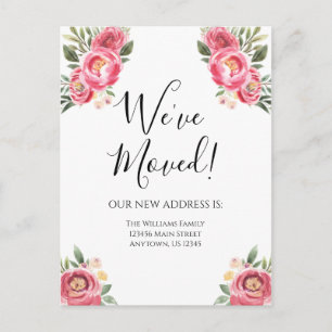 Moving Announcement Pink Peonies Flowers Floral Postcard