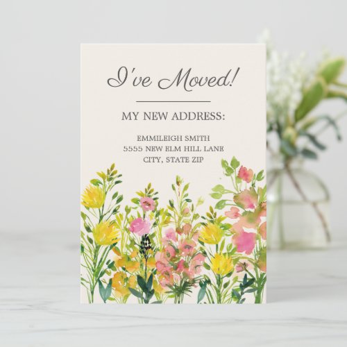 Moving Announcement Pink Yellow Watercolor Floral