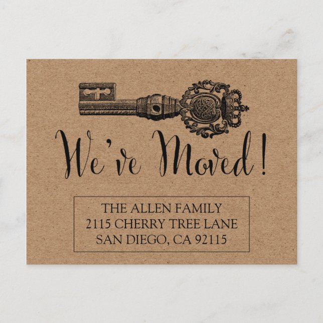Moving Announcement Postcard - Vintage Key (Front)
