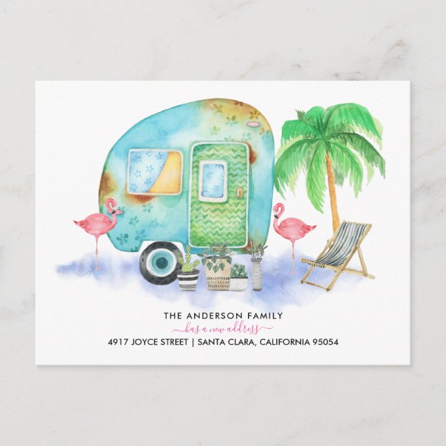 Moving Announcement Postcard | Watercolor Trailer (Front)