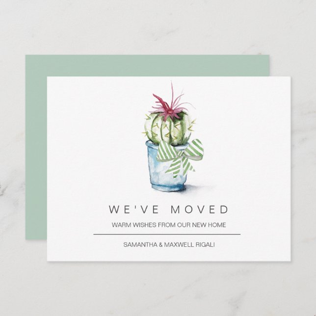 Moving Announcement Postcards Watercolor Cactus (Front/Back)