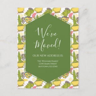 Moving Announcement Potted Cactus Green Yellow Postcard