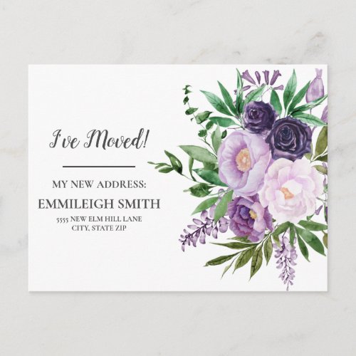 Moving Announcement Purple Flowers White  Postcard