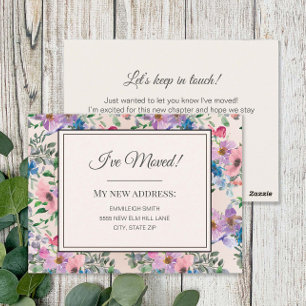Moving Announcement Purple Pink Watercolor Flowers Postcard