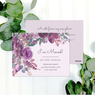 Moving Announcement Purple Watercolor Floral  Postcard