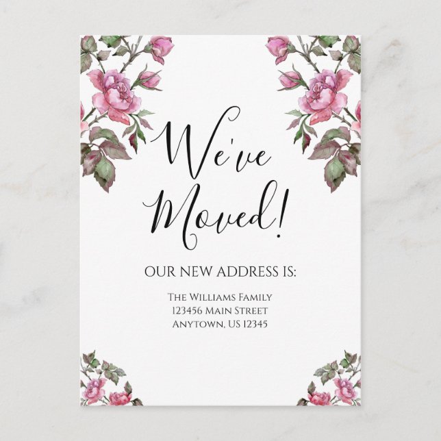Moving Announcement Purple Watercolor Flowers Postcard (Front)