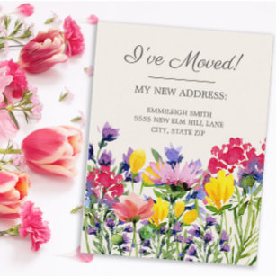 Moving Announcement Purple Yellow Wildflowers Postcard
