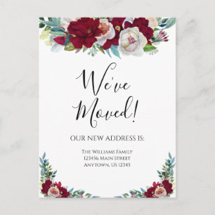 Moving Announcement Red Burgundy Flowers Floral Postcard