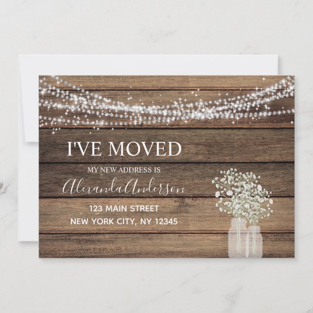 Moving Announcement Rustic Farmhouse Wood (Front)