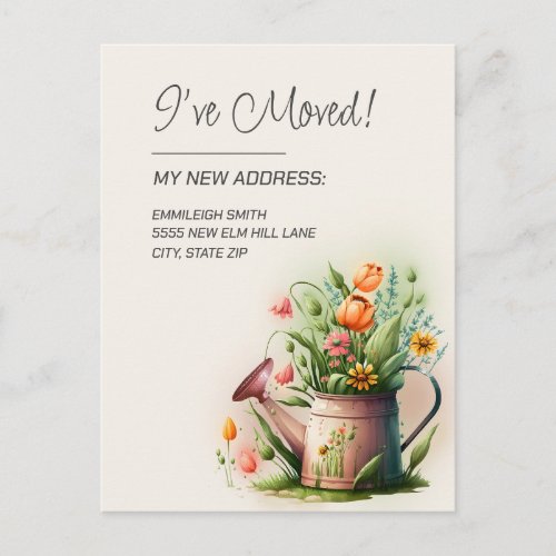 Moving Announcement Spring Flowers Watering Can Postcard