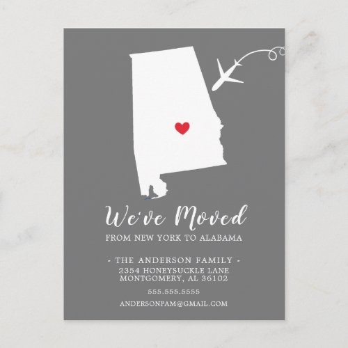 Moving Announcement State Alabama  Post Card