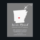 Moving Announcement State ARKANSAS  Post Card<br><div class="desc">Moving Announcement | State ARKANSAS Modern moving announcement featuring the state of ARKANSAS, with a red heart & airplane set on a gray background. The background color can be changed easily by clicking personalize and then click to customize further to view our color picker. From there you can also move...</div>