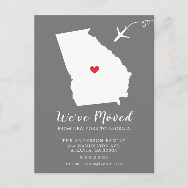 Moving Announcement State GEORGIA Post Card (Front)