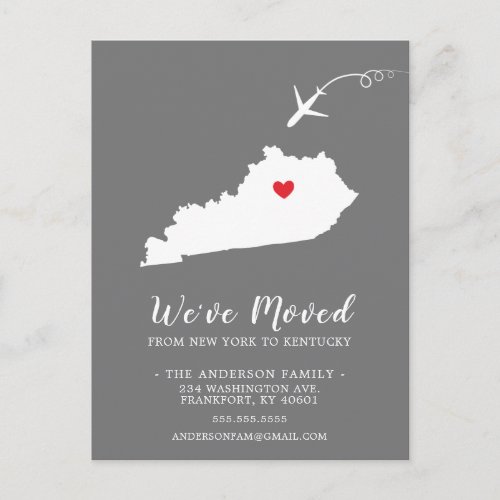 Moving Announcement State KENTUCKY Post Card