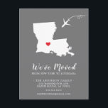 Moving Announcement State LOUISIANA Post Card<br><div class="desc">Moving Announcement | State LOUISIANA Modern moving announcement featuring the state of LOUISIANA, with a red heart & airplane set on a gray background. The background color can be changed easily by clicking personalize and then click to customize further to view our color picker. From there you can also move...</div>