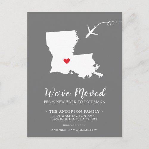 Moving Announcement State LOUISIANA Post Card