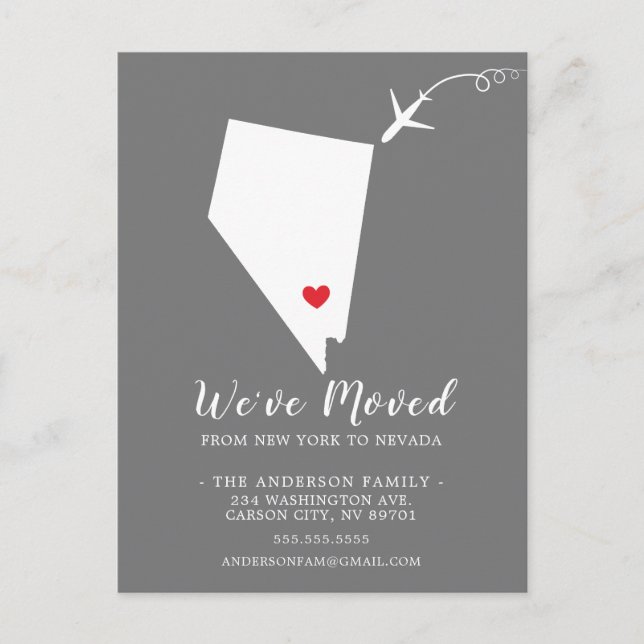 Moving Announcement State NEVADA Post Card (Front)