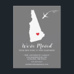 Moving Announcement State NEW HAMPSHIRE Post Card<br><div class="desc">Moving Announcement | State NEW HAMPSHIRE Modern moving announcement featuring the state of NEW HAMPSHIRE, with a red heart & airplane set on a gray background. The background color can be changed easily by clicking personalize and then click to customize further to view our color picker. From there you can...</div>