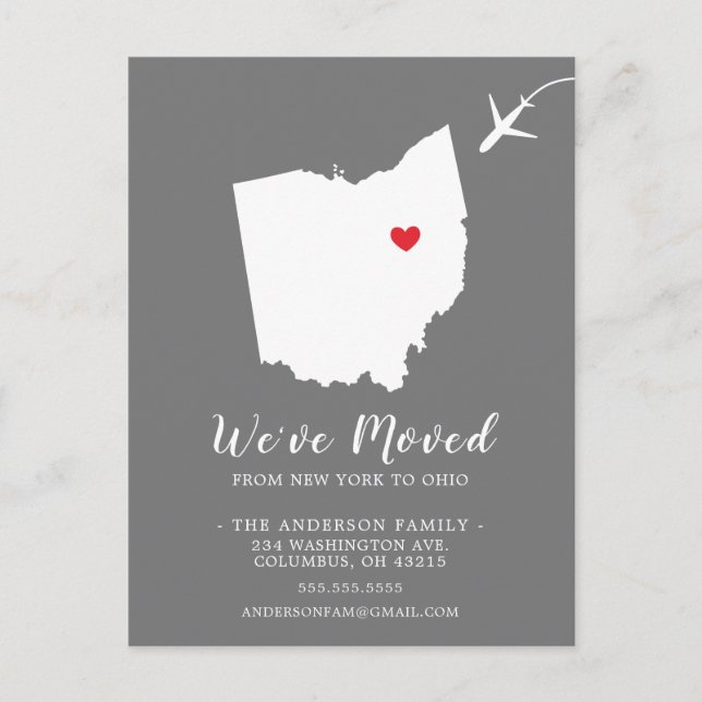 Moving Announcement State OHIO Post Card (Front)