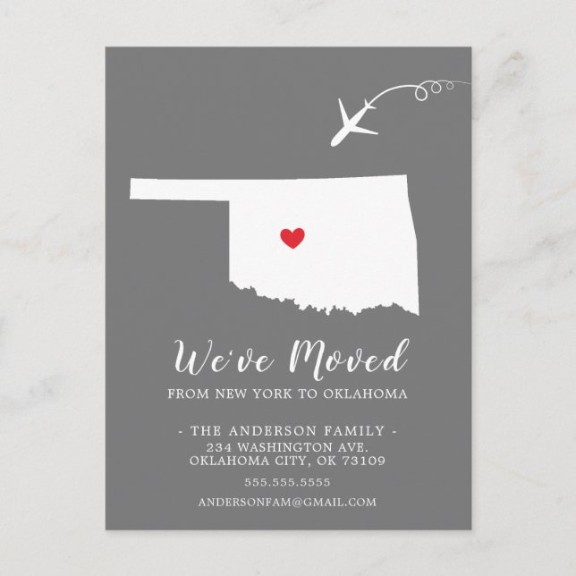 Moving Announcement State OKLAHOMA Post Card (Front)