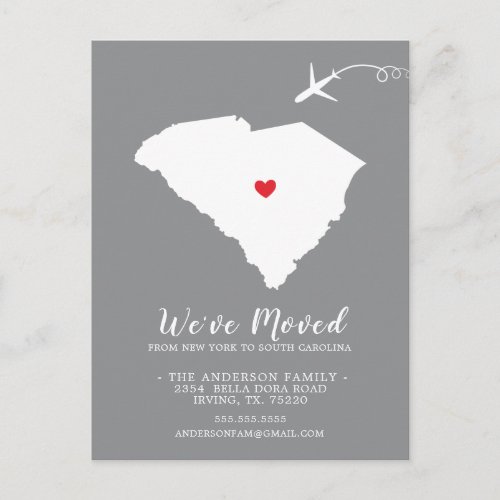 Moving Announcement State South Carolina Post Card