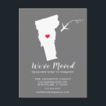 Moving Announcement State VERMONT Post Card<br><div class="desc">Moving Announcement | State VERMONT Modern moving announcement featuring the state of VERMONT, with a red heart & airplane set on a gray background. The background color can be changed easily by clicking personalize and then click to customize further to view our color picker. From there you can also move...</div>