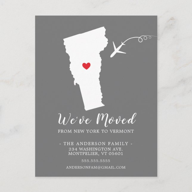Moving Announcement State VERMONT Post Card (Front)