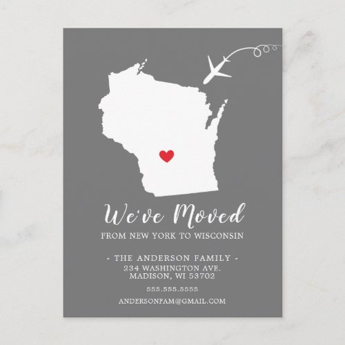 Moving Announcement State WISCONSIN Post Card