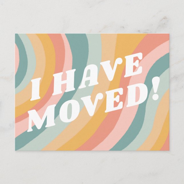 MOVING ANNOUNCEMENT Stripes Retro Pastel Rainbow Postcard (Front)