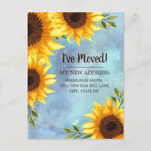 Moving Announcement Sunflower Blue Watercolor Postcard