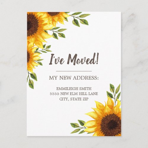 Moving Announcement Sunflower White Chic Rustic Postcard