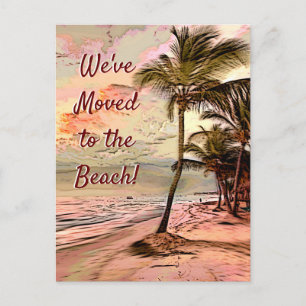Moving announcement Sunrise Beach with Palm Trees Postcard